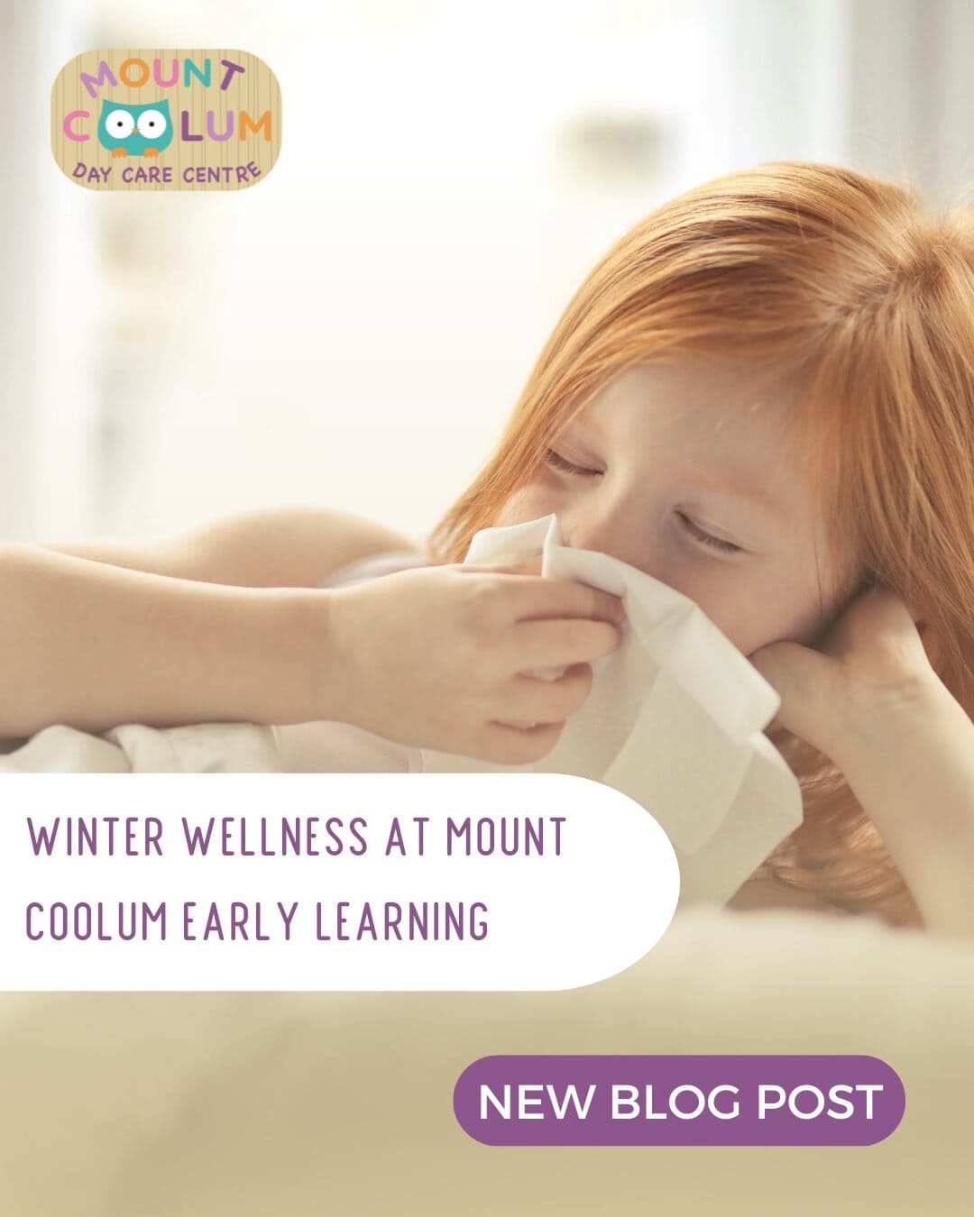child blowing nose into tissue